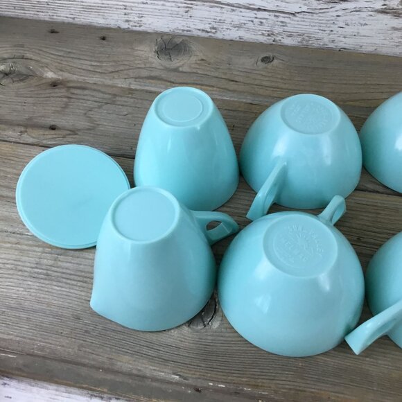8 Coffee Cups Sun Valley Melmac Aqua Turquoise & Creamer Sugar Bowl Lid Vintage - Picture 7 of 9
